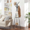 Tall Coat Stand 9 Hooks Clothes Storage Shelves Hat Freestanding Hallway Bedroom