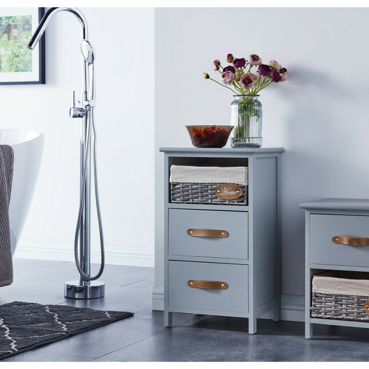 Bedside Bedroom Bathroom Table Cabinet Nightstand Storage Unit Wooden Wicker New