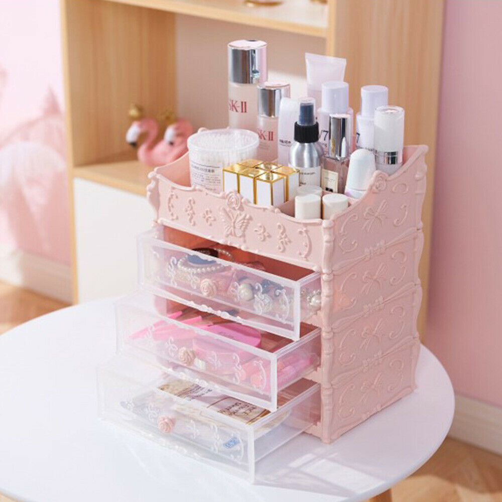 3 Tiers Makeup Case Desktop Storage Box Cosmetic Organizer Holder Drawer Jewelry