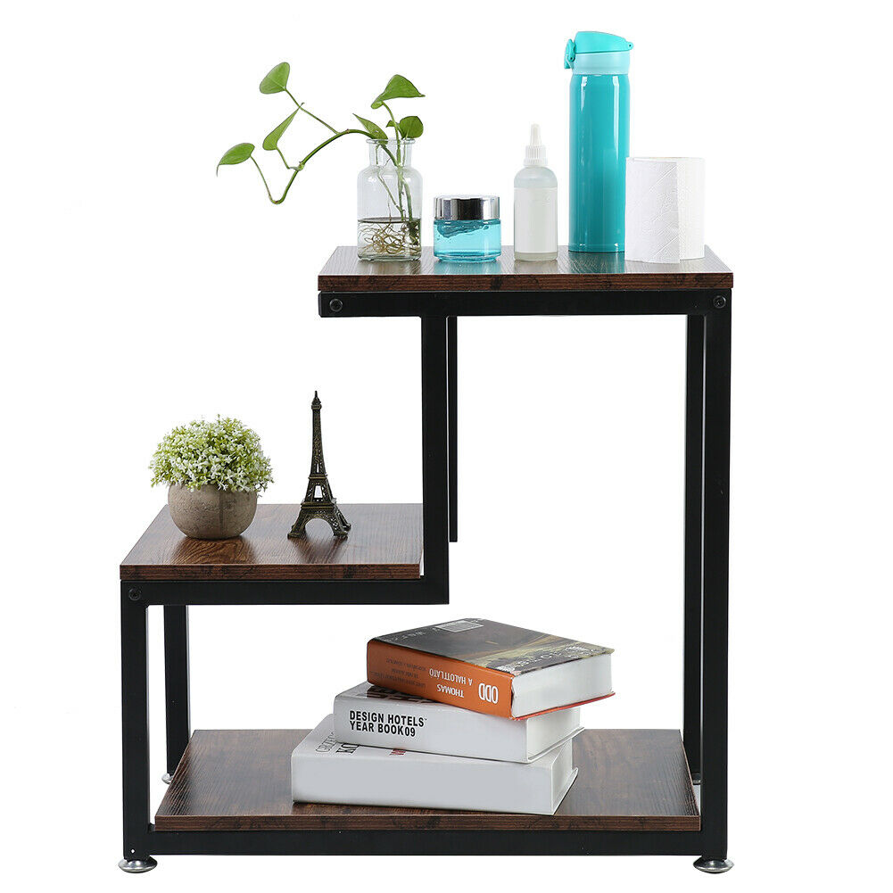 3 Tiers Industrial Bedside Table Sofa Side/End Table Metal Nightstand Storage