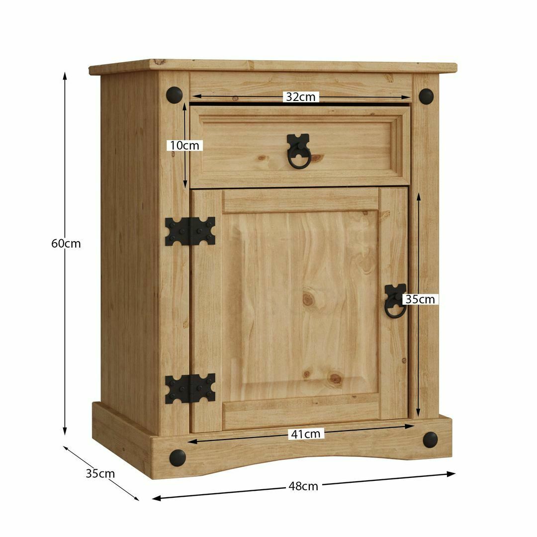 Corona Bedside Cabinet 1 Drawer 1 Door Mexican Style Solid Waxed Pine Unit