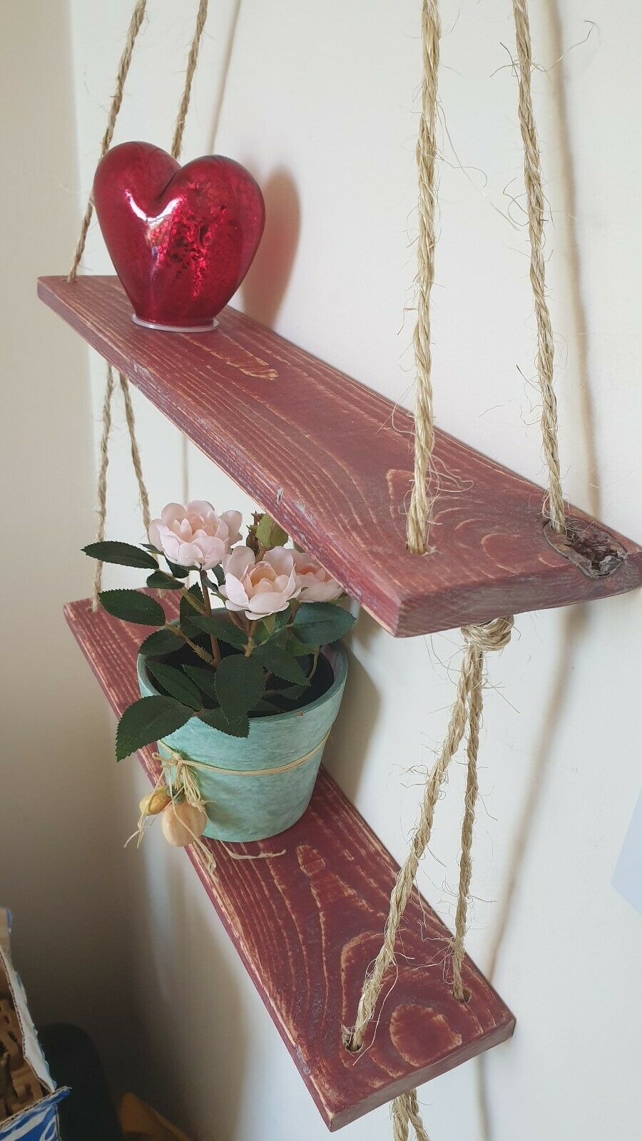 Rustic Vintage Shelves Handmade Wooden Natural Wood Floating Hanging Rope Shelf
