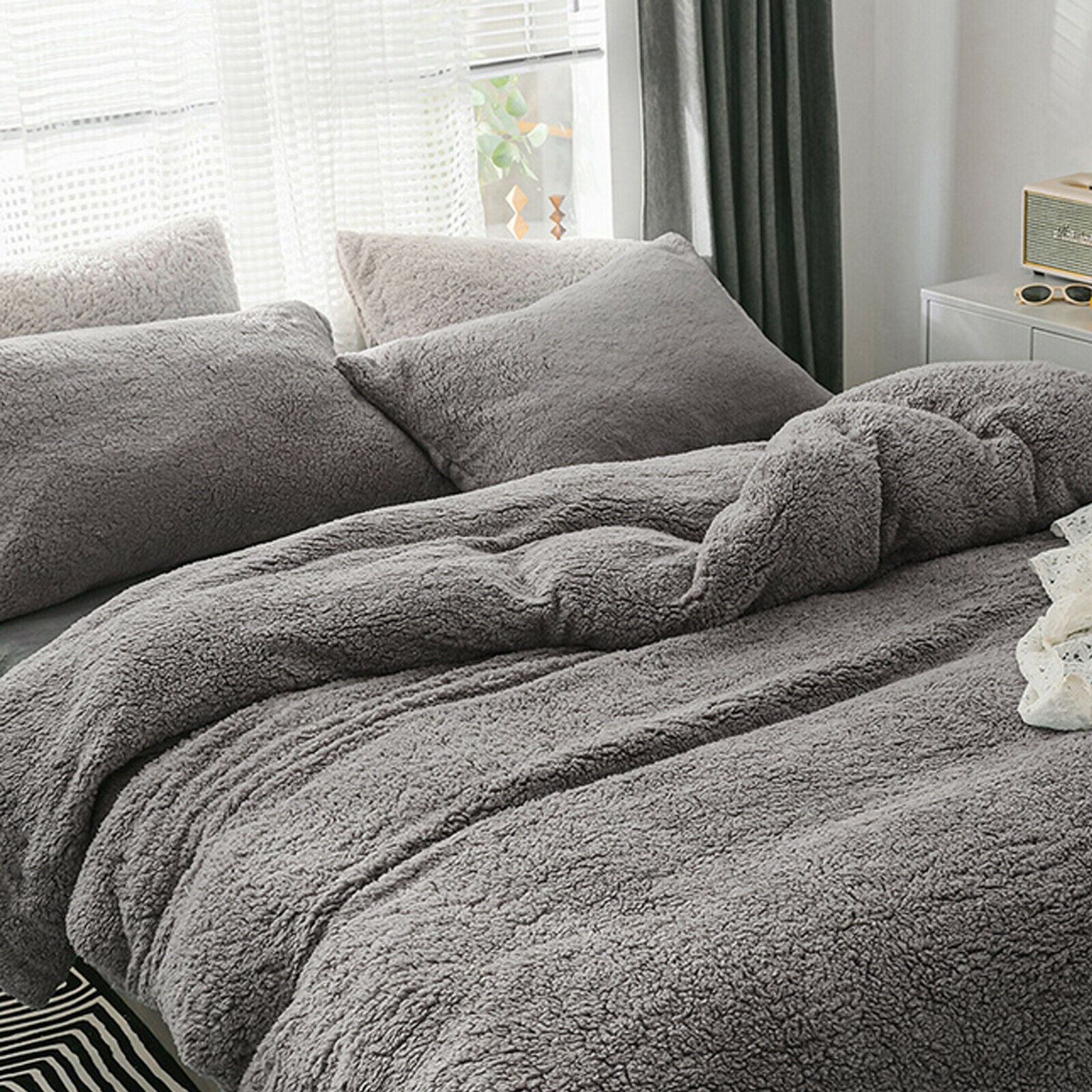 Teddy Fleece Duvet Cover Set Soft Warm Cosy Quilt Cover Set Single Double King