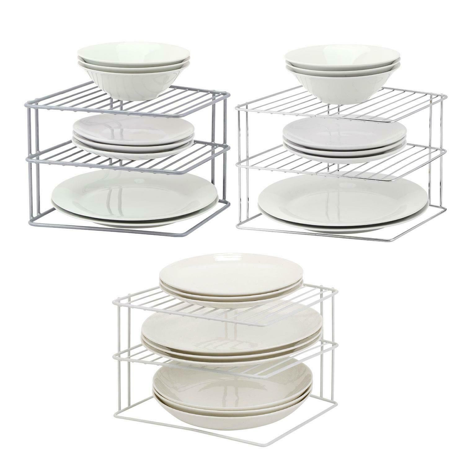 3 Tier Corner Kitchen Plate Rack Holder Cupboard Shelf Insert Tidy Organiser