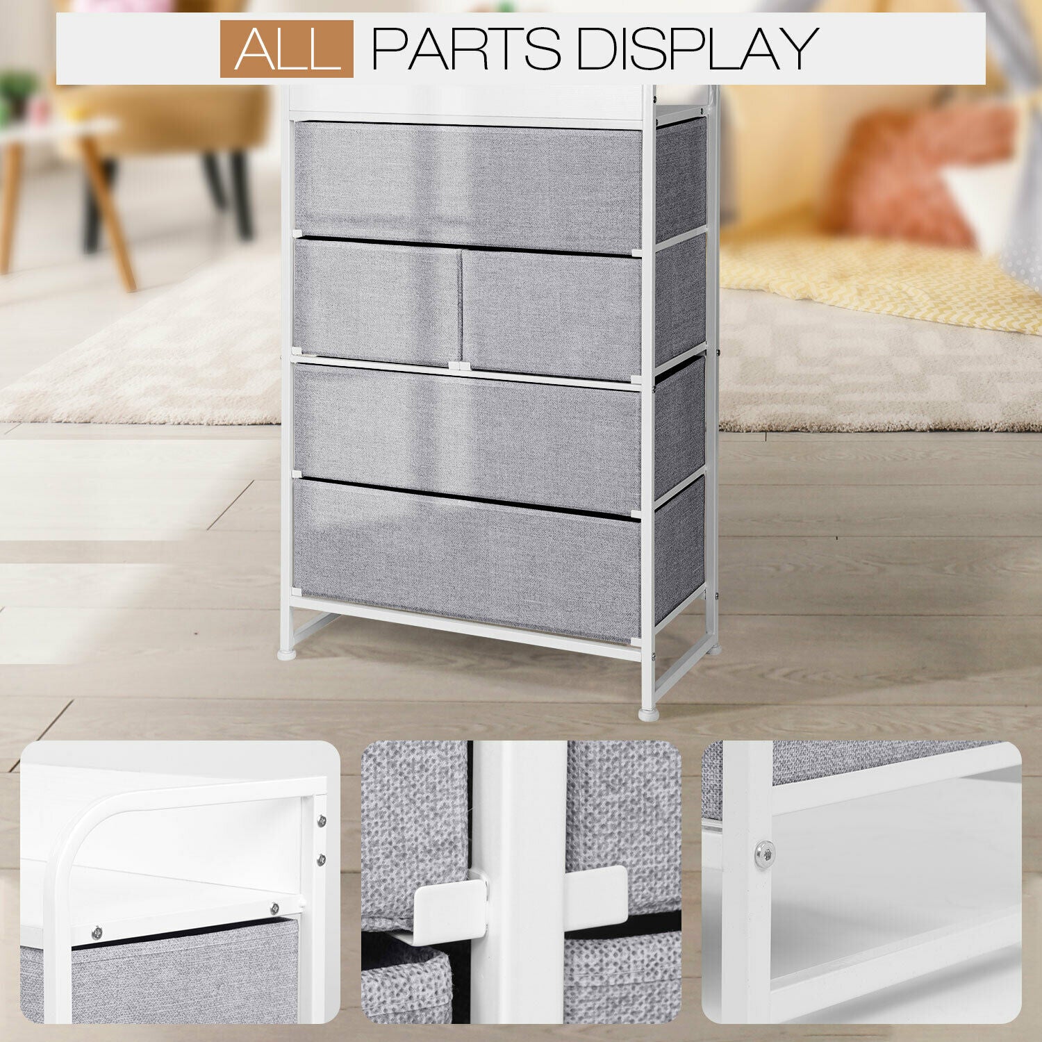 5-Drawers 4-Tier Fabric Chest of Drawer Bedroom Furniture Hallway Storage Grey