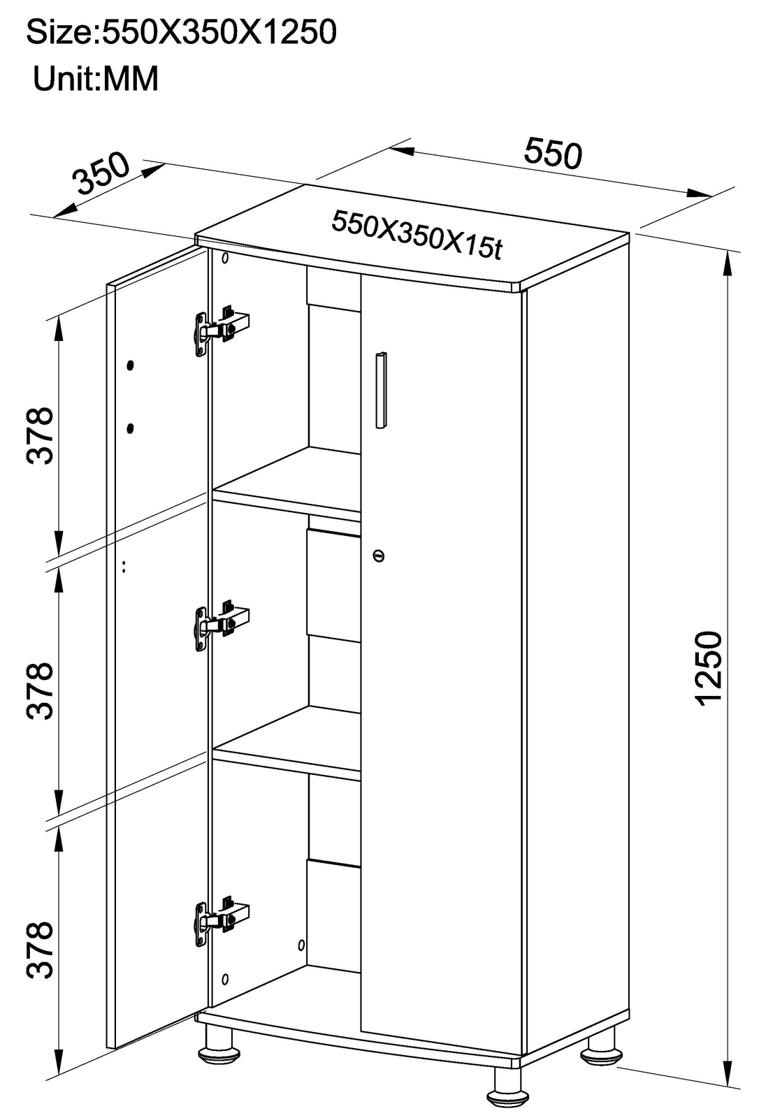 3 Shelf Cupboard Storage with Lock Furniture for Home Office Piranha Bonito PC 6