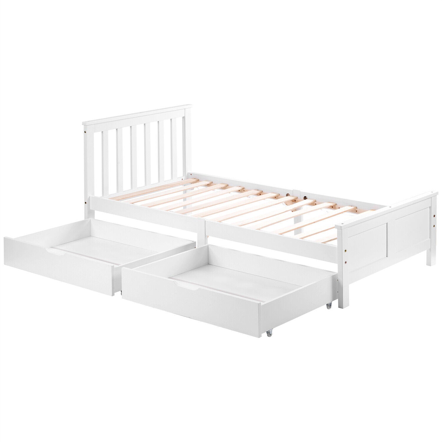 2 Drawers 4ft 3ft Double Single Wooden Solid White Pine Kids Storage Bed Frame