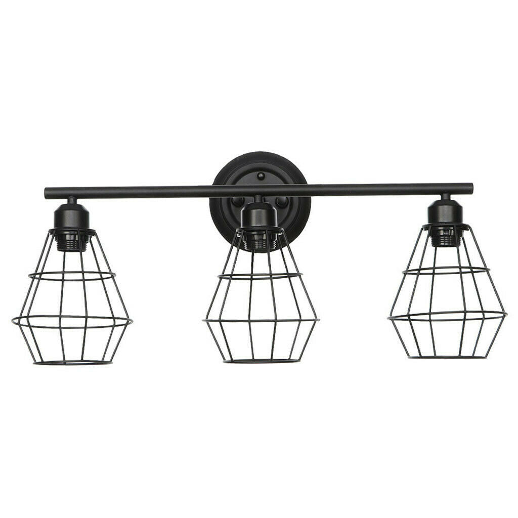 3-Light Industrial Bathroom Vanity Light Metal Wire Cage Wall Sconce Wall Lamp