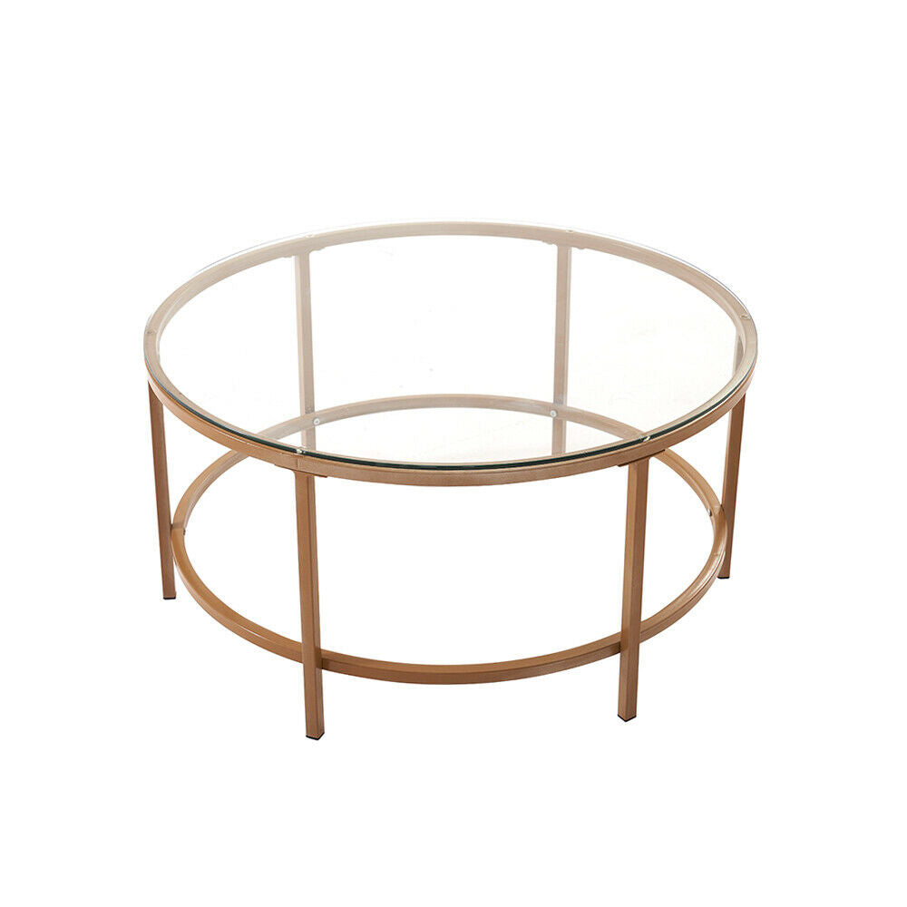 Round Coffee Table Satin Gold Clear Glass Top Finish / Metal End Side Tea Table