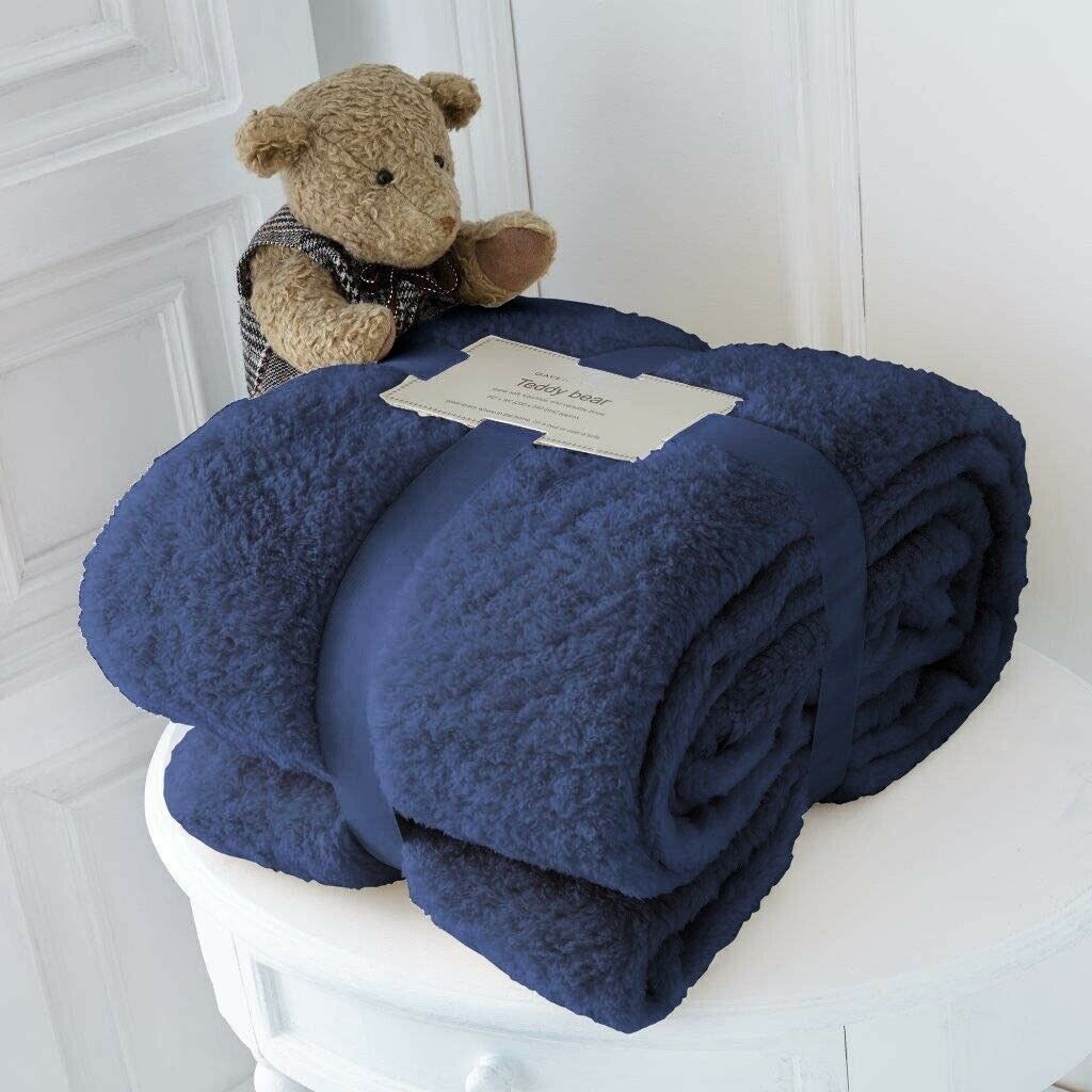TEDDY BEAR FLEECE THROW BED LARGE BEDSPREAD SOFT CUDDLY WARM SOFA BLANKET