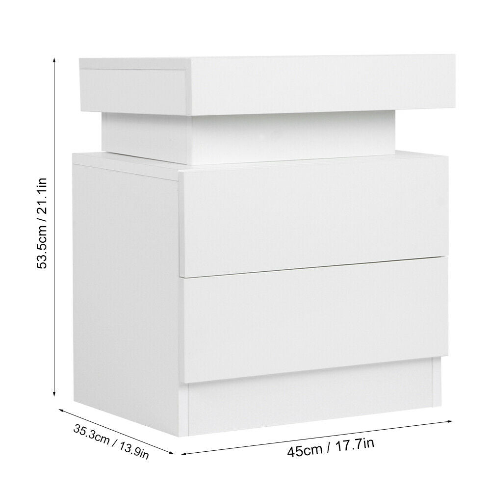 High Gloss Bedside Table Cabinet Bedroom Storage Nightstand with RGB LED Light