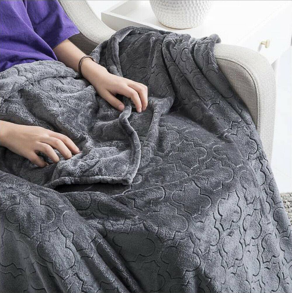 Heavy Snuggle Mink Throw Large Grey Double Bed Blanket Thick Warm Fleece Throw