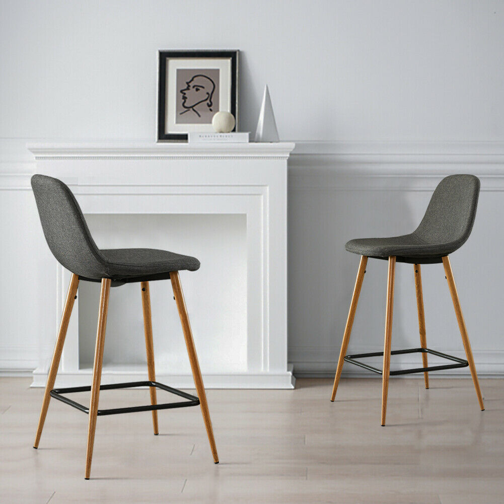2× Velvet Breakfast Bar Stools Soft Padded Seat Kitchen Pub Modern Grey / Blue