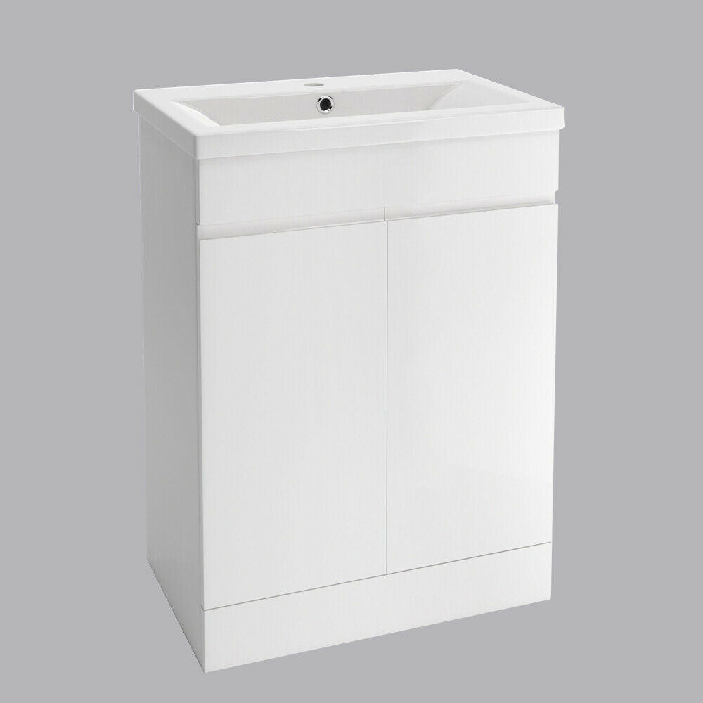 600mm Bathroom Vanity Unit Basin Sink Storage Floor Standing Cabinet Gloss White