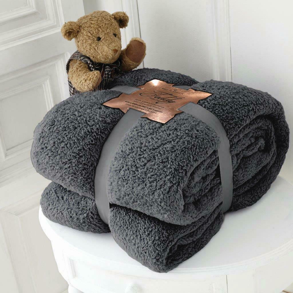 LUXURY TEDDY FLEECE POPCORN THROW OVER FOR SOFA BED BLANKET TRAVEL WARM & COSY
