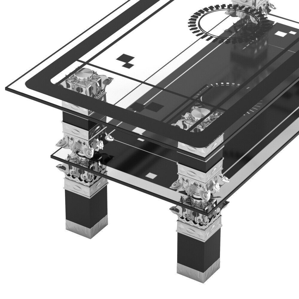 Glass Living Room Coffee Table With Lower Shelf Black Modern Rectangle Tea Table