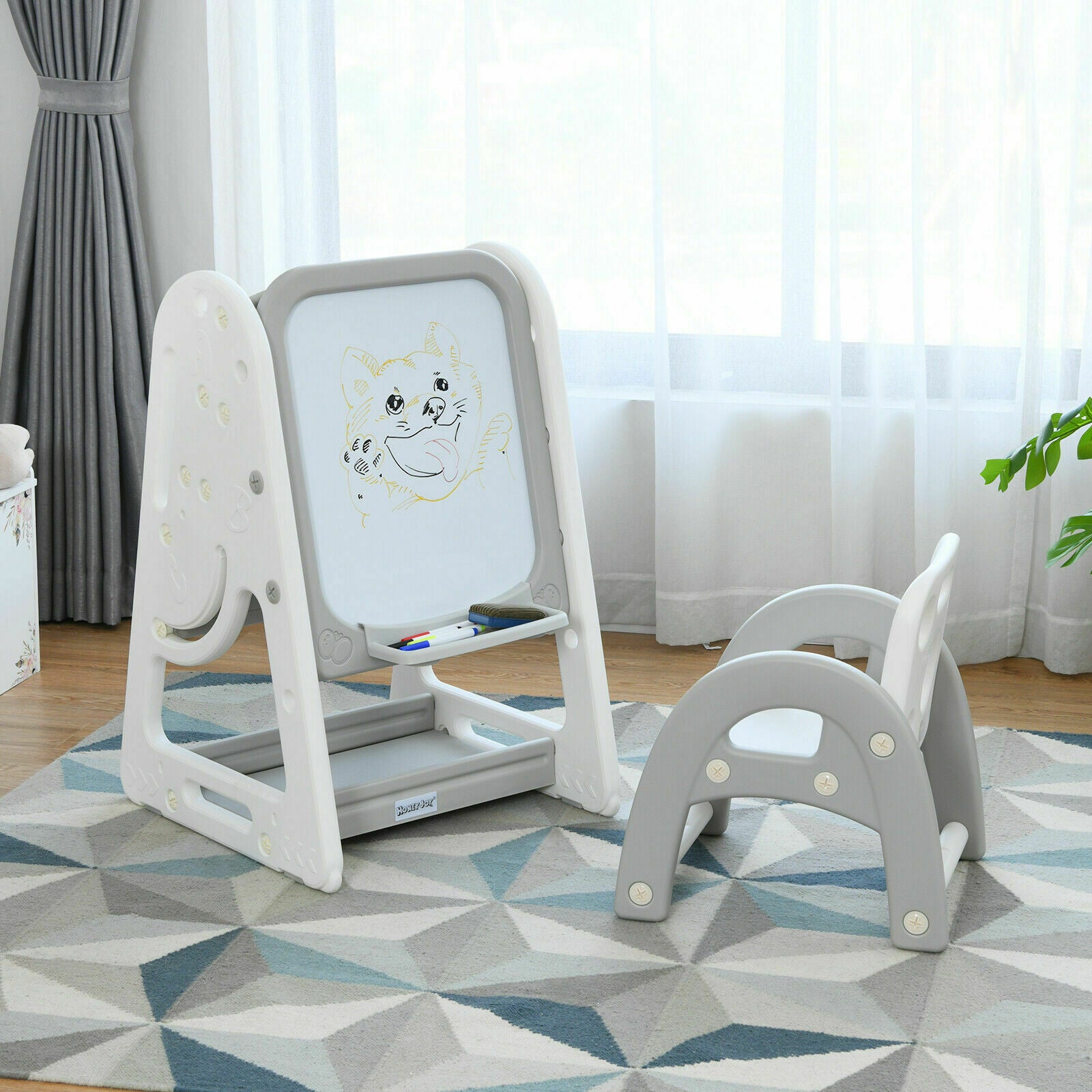3-In-1 Kids Table & Chair Set Adjustable Drawing Board Toddler Art Easel Set