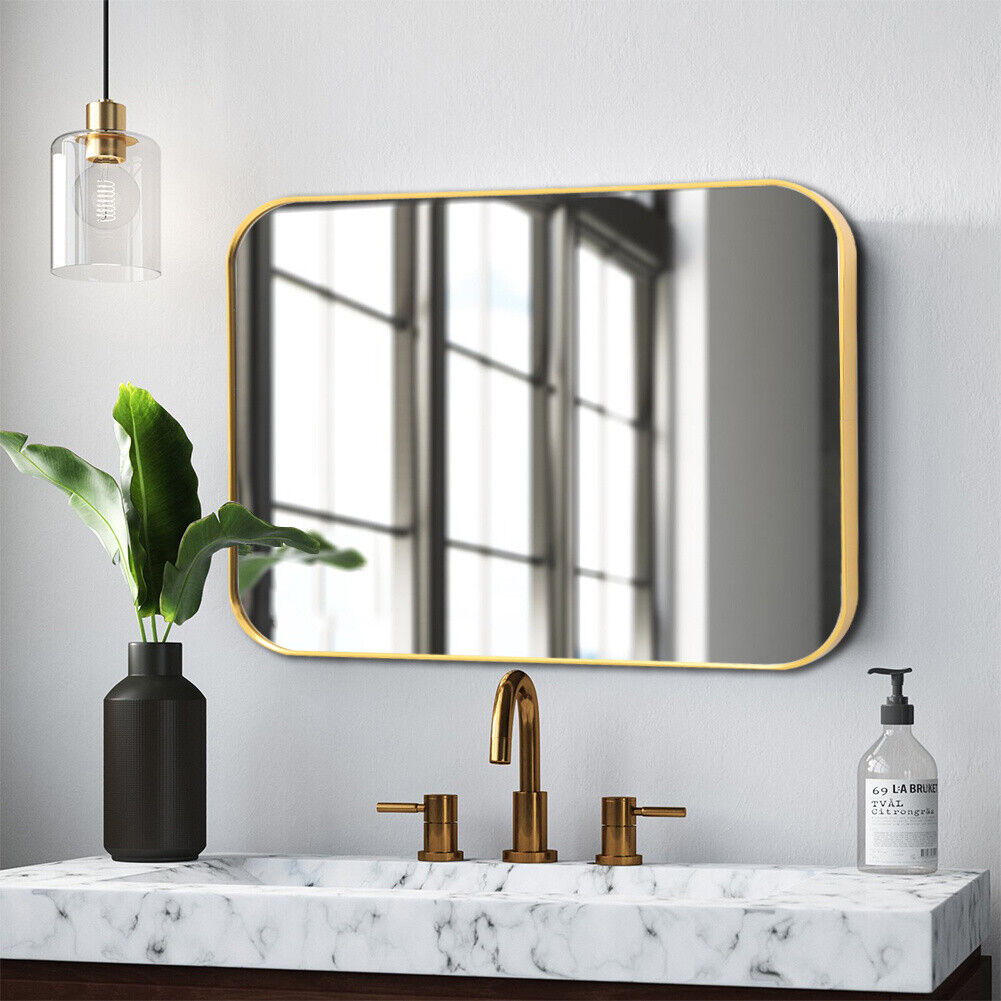 Black/Gold Rectangle Metal Frame Home Bathroom Glass Wall Mounted Vanity Mirror