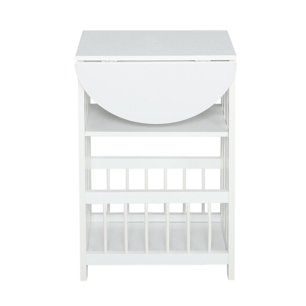 Drop Leaf Table Foldable Magazines Rack Shelf Sofa Side End Storage Stand White