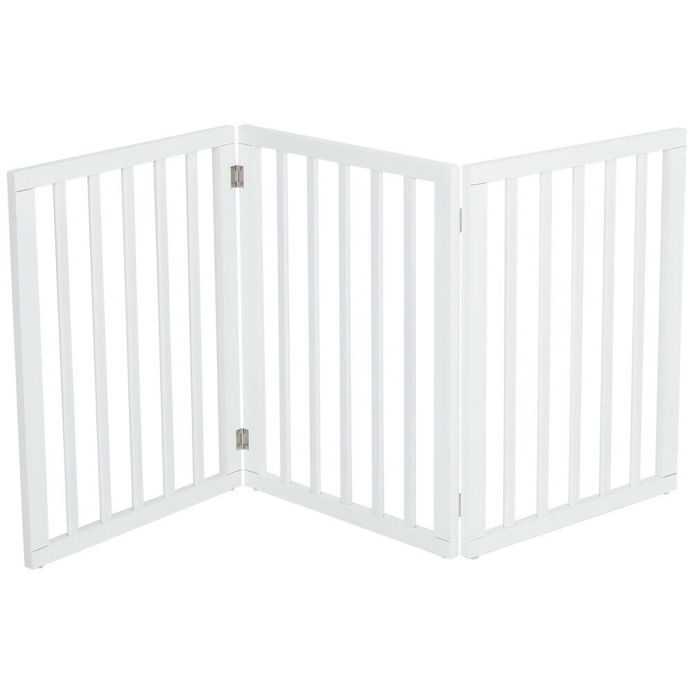 3 Panel Dog Gate Pet Cat Fence Safety Barrier Divider Freestanding Doorway White