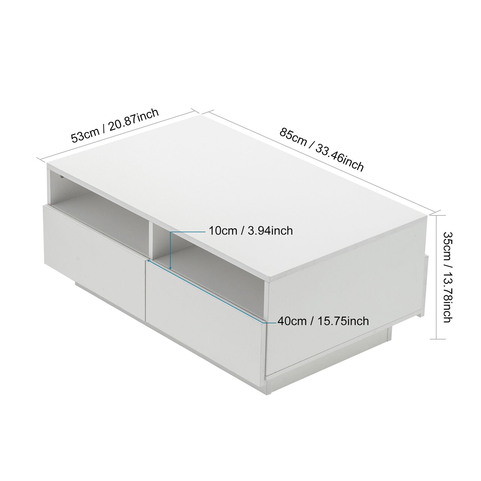 LED Light High Gloss Coffee Table Storage Shelf and 4 Drawers Home Living Room