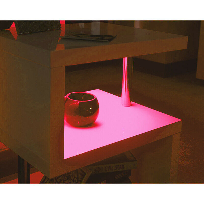 Coffee/Side Table With RGB LED Light Simple Modern Design White High Gloss Unit