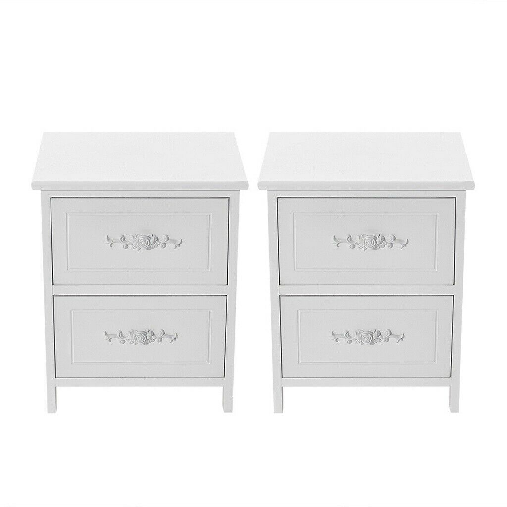 2X Bedside Table Cabinet Bedroom Storage Furniture Nightstand with 2 Drawer UK