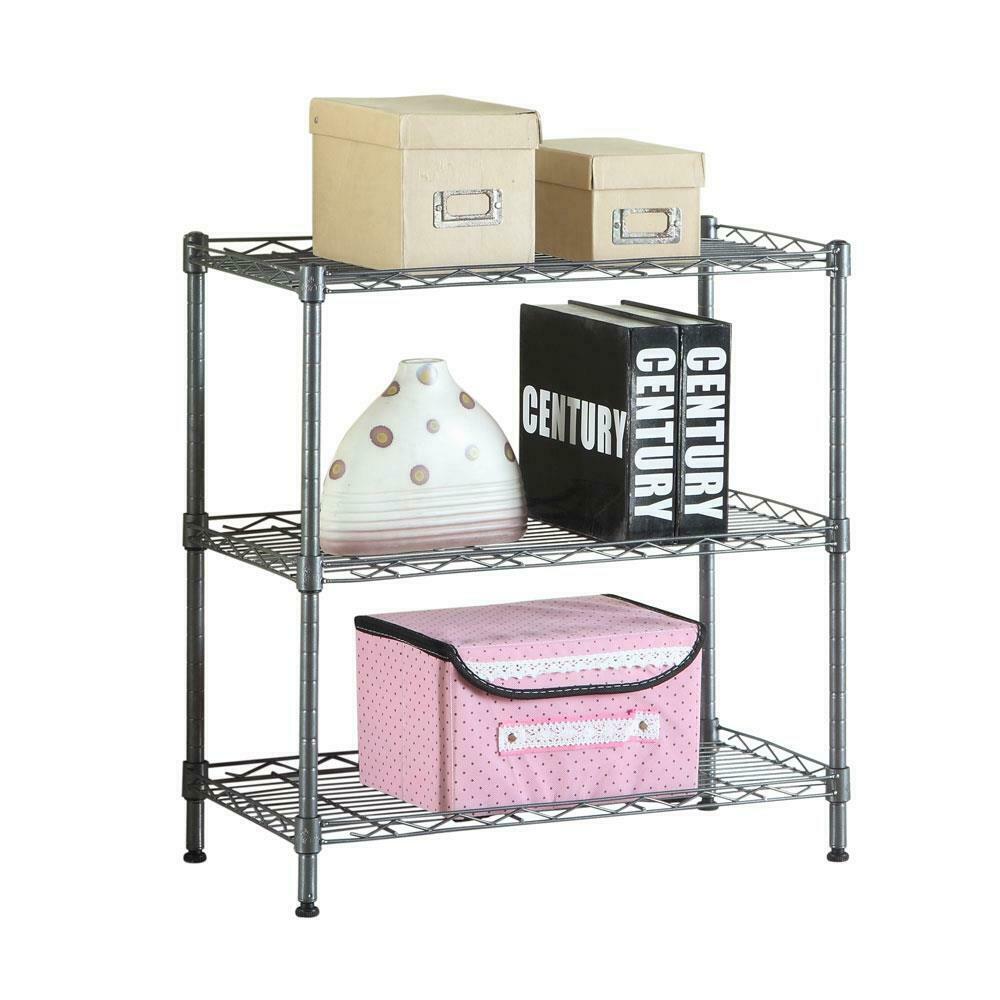3 Tier Metal Storage Rack Shelving Wire Shelf Kitchen Office Bookcase Stand Unit
