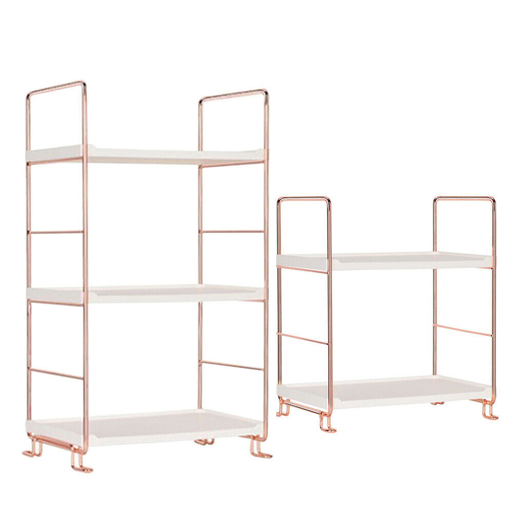 2/3 Tier Rose Gold Storage Holder Rack Shelf Organizer Shelving Countertop Units