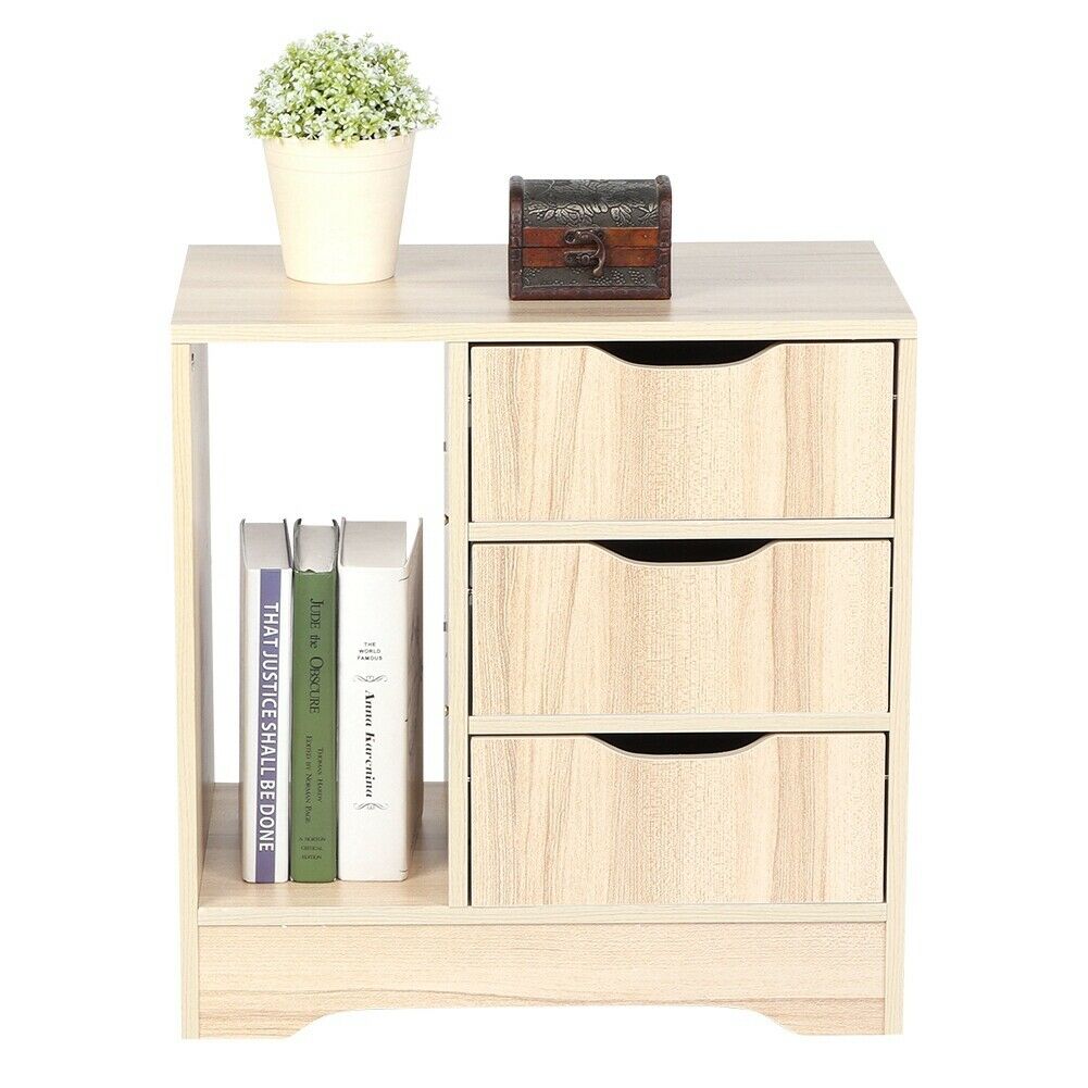 Nightstand Bedside Table with 3 Drawers Cabinet Storage Bedroom Side Table