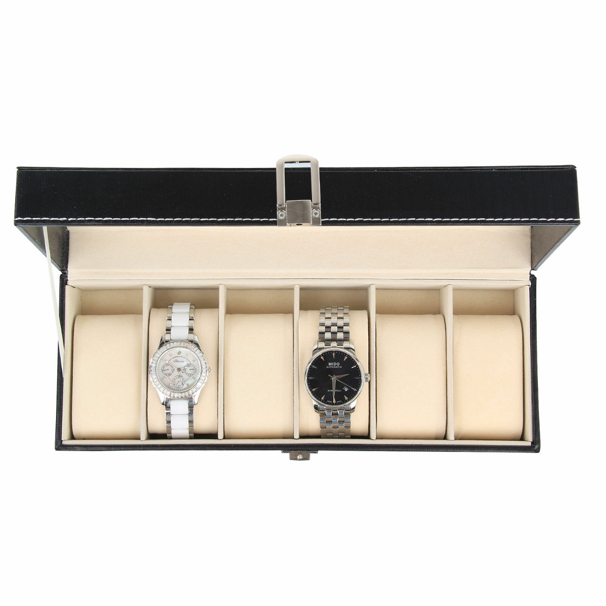 New 6 Grids Leather Watch Display Case Jewelry Collection Storage Holder Box UK