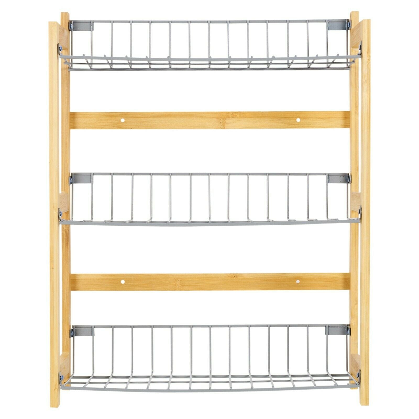 3 Shelf Bamboo Wood Kitchen Spice Rack Metal Storage Unit for Fruit Vegetables