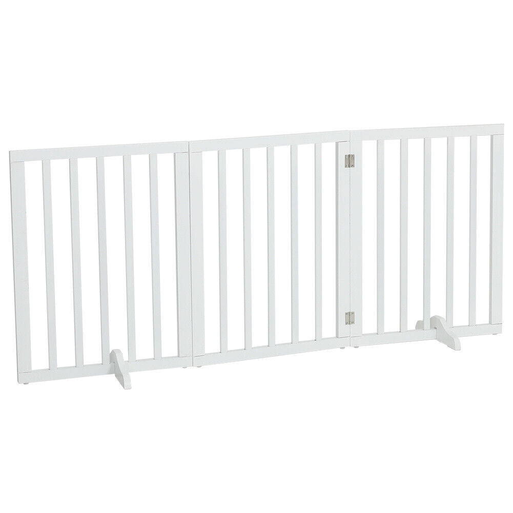 3 Panel Dog Gate Pet Cat Fence Safety Barrier Divider Freestanding Doorway White