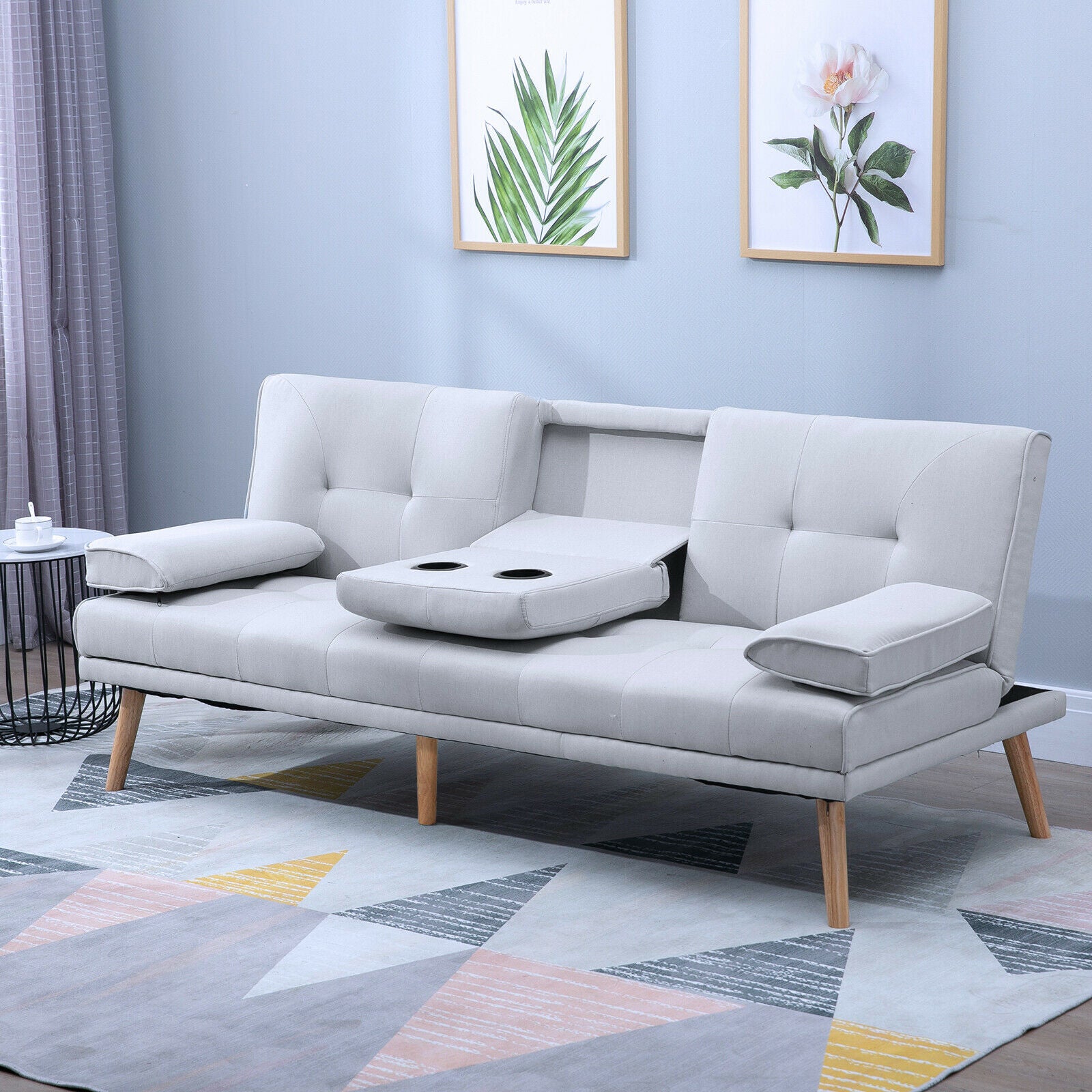 3 Seater Sofa Bed Scandi Style Recliner Adjustable Back Middle Table