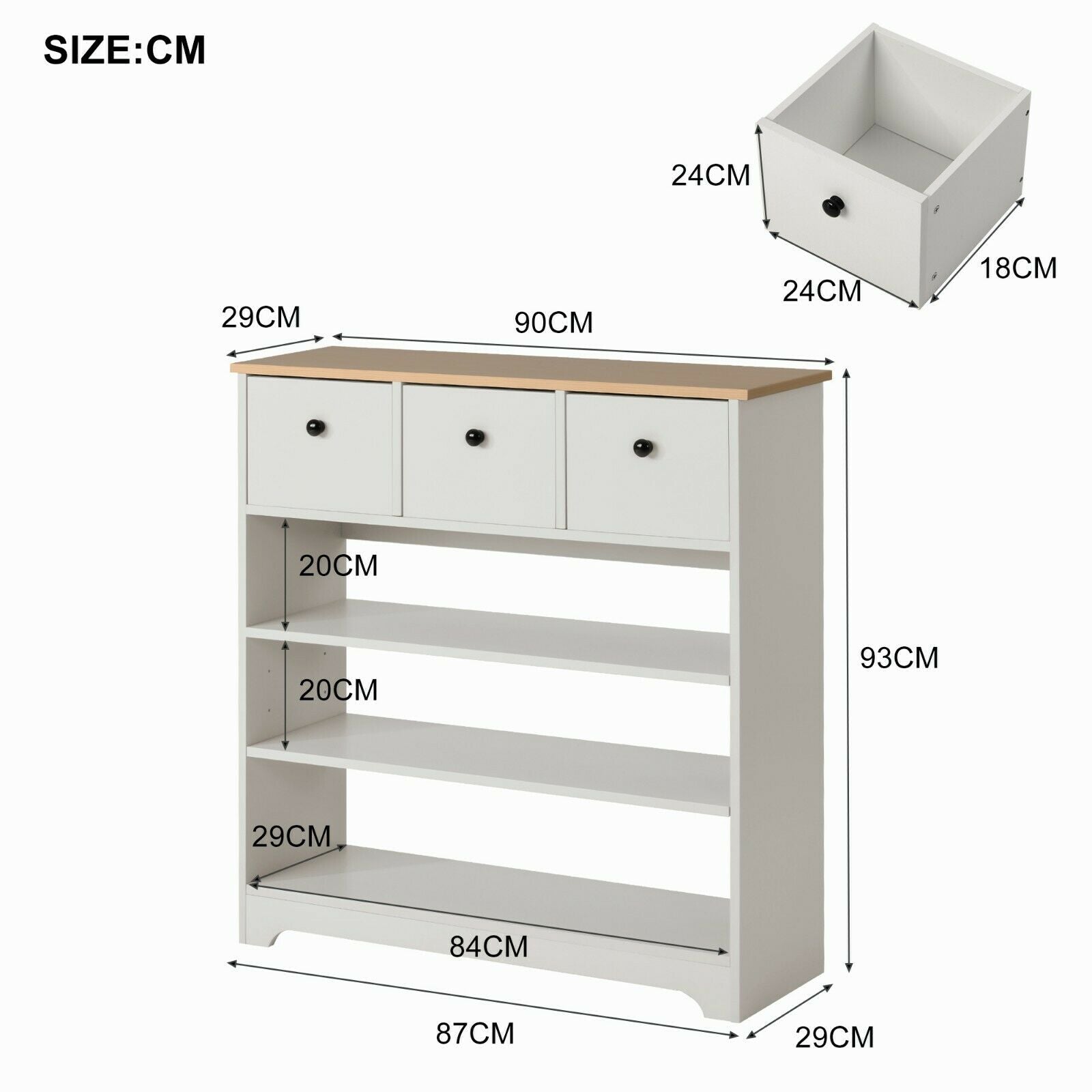 Wooden Side Cabinet 3 Tier Shoe Storage Cabinet Freestanding with Moveable Shelf