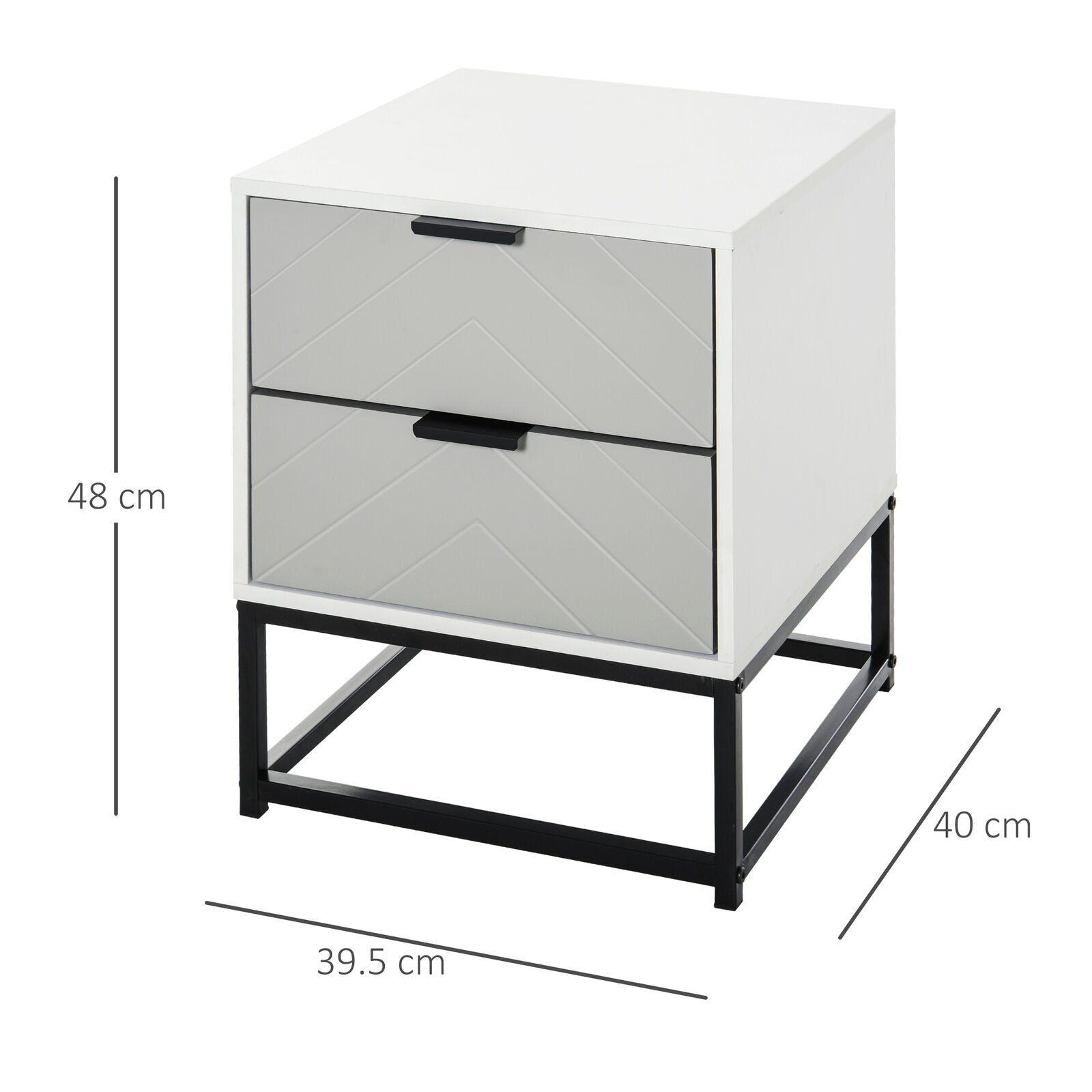 Bedside Cabinet Nightstand 2 Drawer Unit Storage and Metal Base for Home Office
