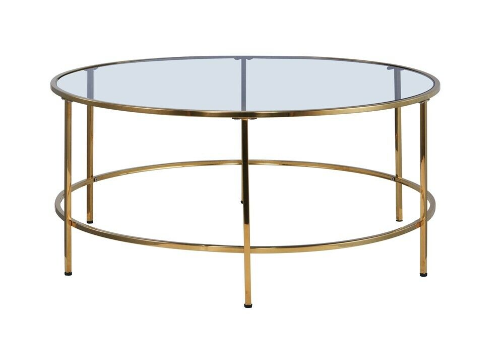 Round Coffee Table Gold With Smoked Glass Centre Table Living Room Furniture