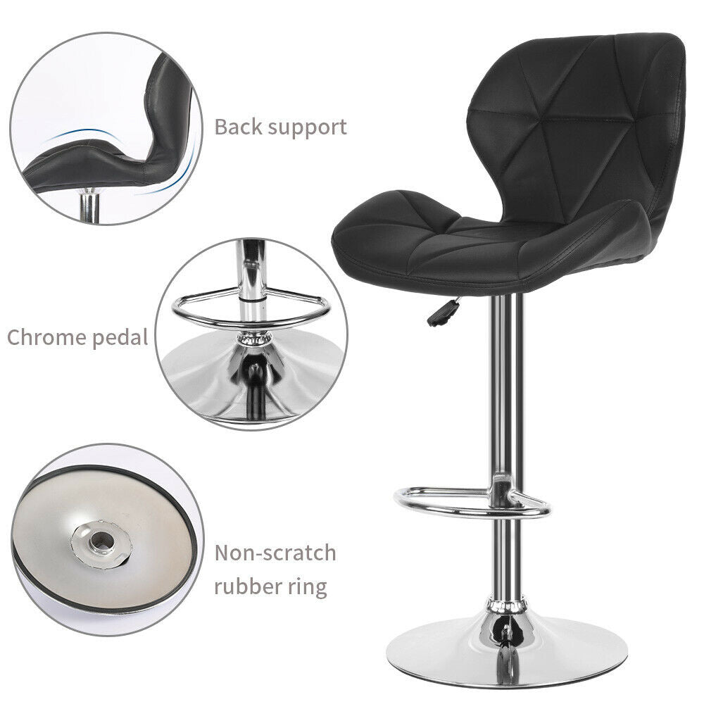 2× Black Bar Stools Swivel Kitchen Breakfast Bar Stool Chair PU Leather Gas Lift