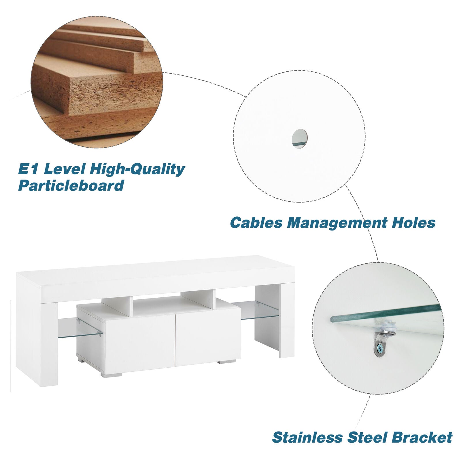 Modern TV Unit Cabinet TV Stand w/Storage 2 Drawers High Gloss LED Light