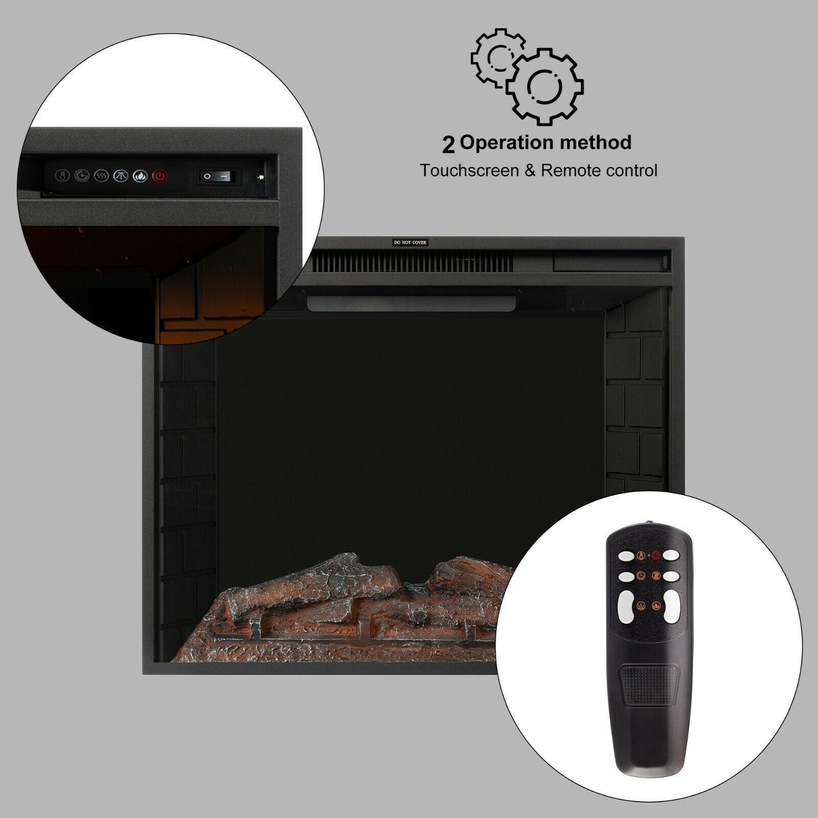 1.8KW Electric Fireplace 30'' Log Burning LED Flame Effect Standing Fan Heater