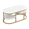 2-Tier Coffee Table Marble Effects Cocktail Table Accent Table with Drawer HT