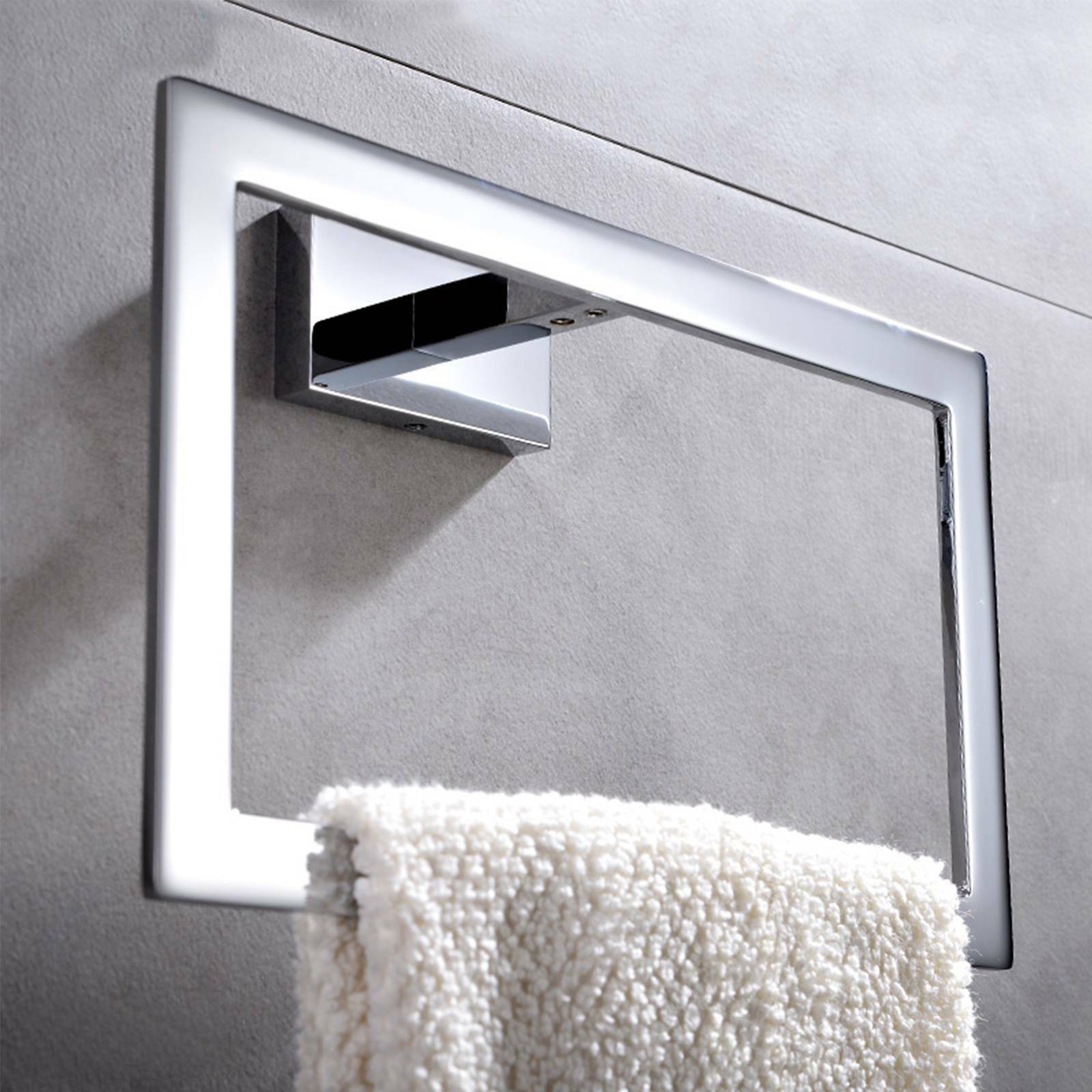 Modern Bathroom Square Towel Rack Towel Ring Holder Chrome Wall Mounted
