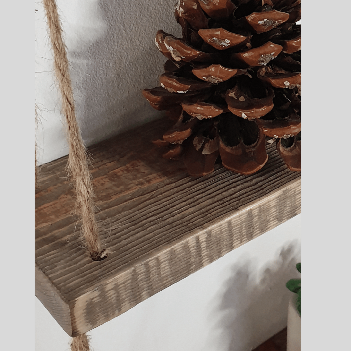 Rustic Shabby Chic Handmade Rope Shelves Wooden Natural Wood Hanging 3 Tier 40cm