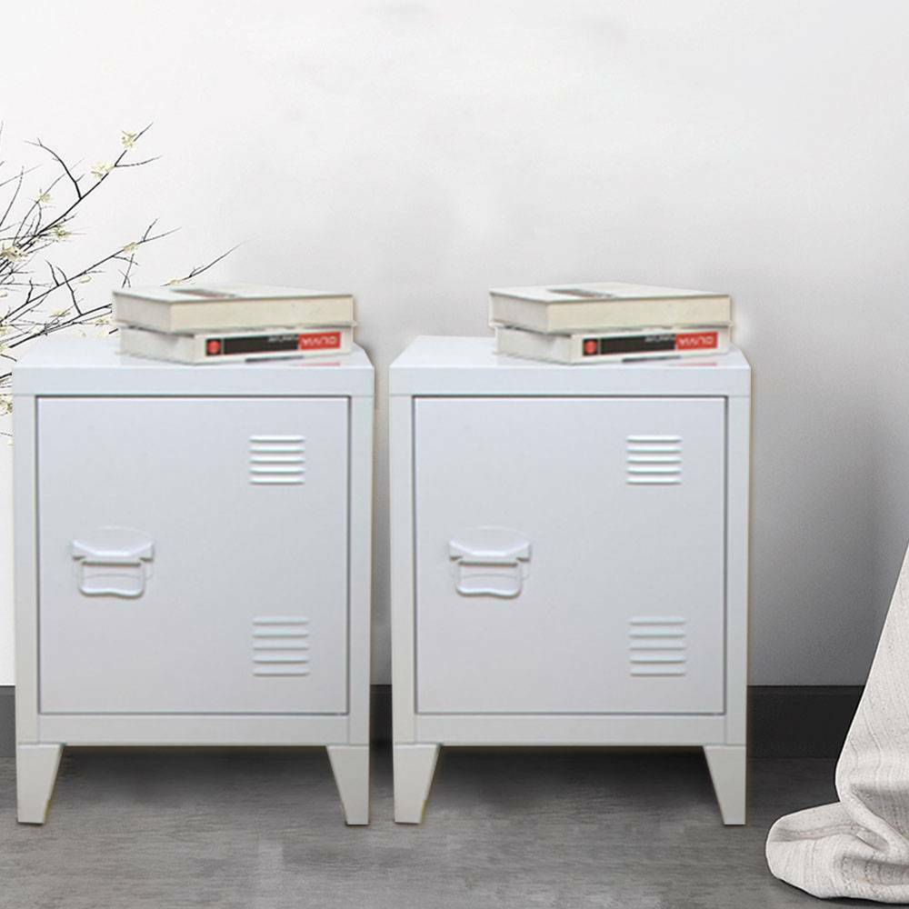 1 Pair Vintage Industrial Bedside Tables Retro Locker Side Cabinets White