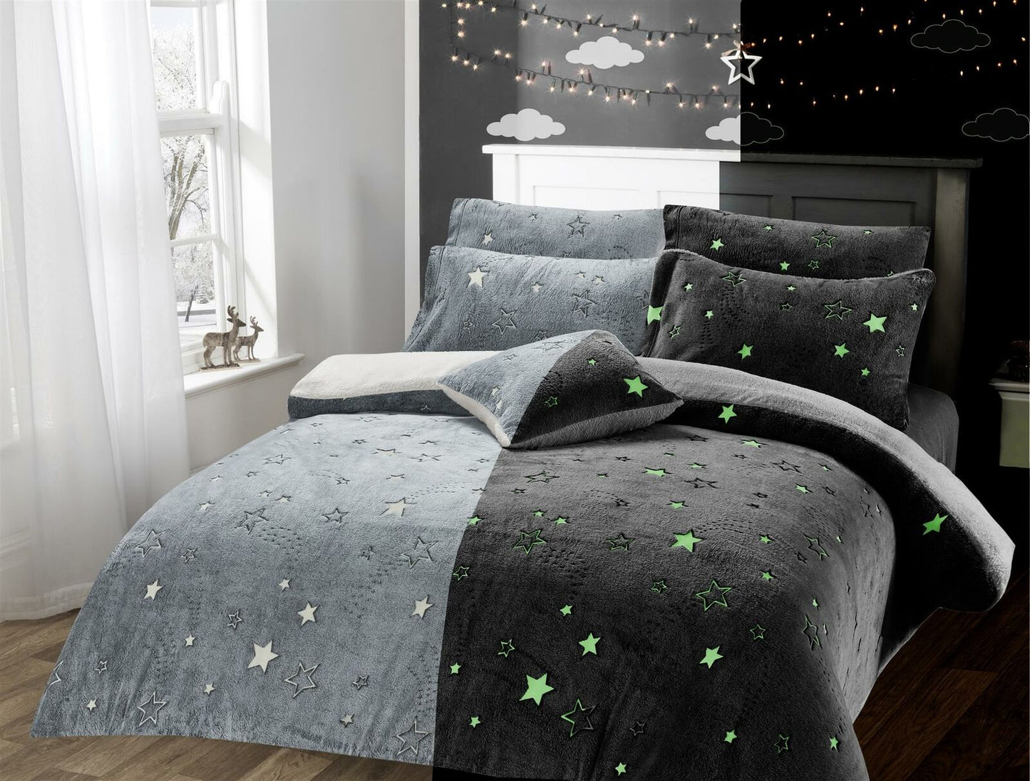 Glow In The Dark Teddy Fleece Duvet Cover Sets Soft Warm Kids Bedding Quilt set
