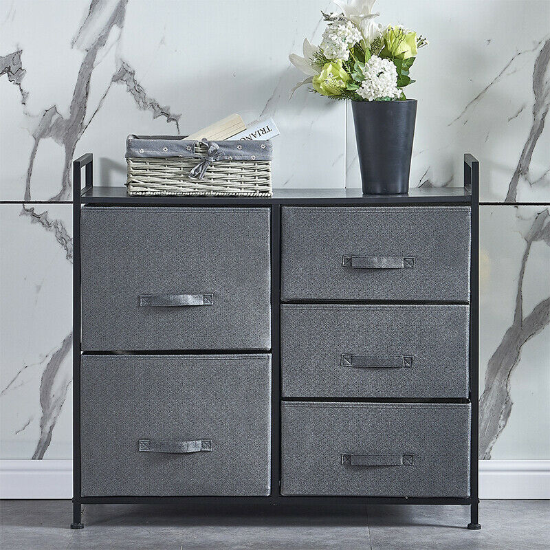Dark Grey Fabric Cabinet Chest of Drawers Bedside Table Storage 2/3/4/5/7 Drawer