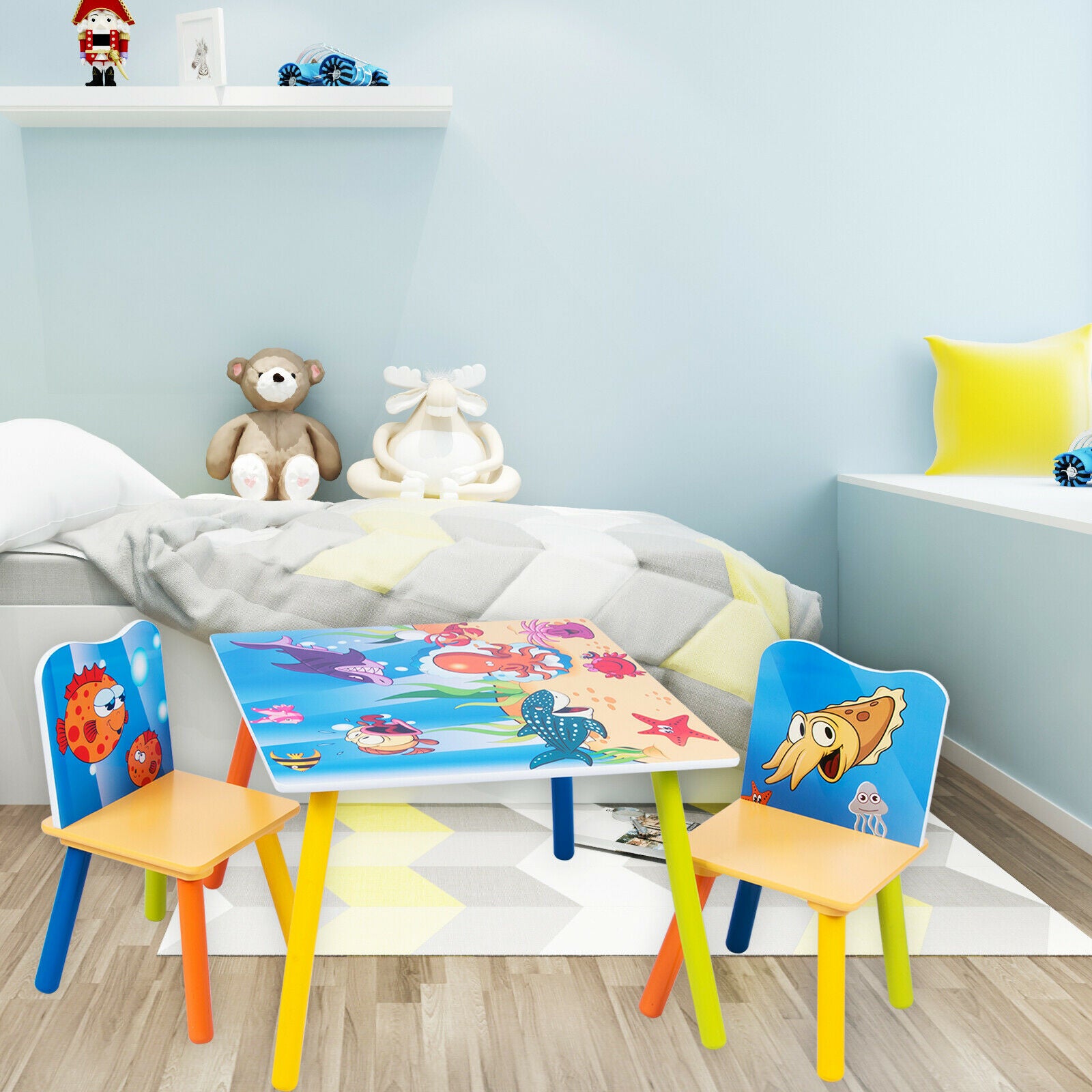 Kids Table and Chair Set Themed Wooden Kids Activity Nursery Playroom Furniture