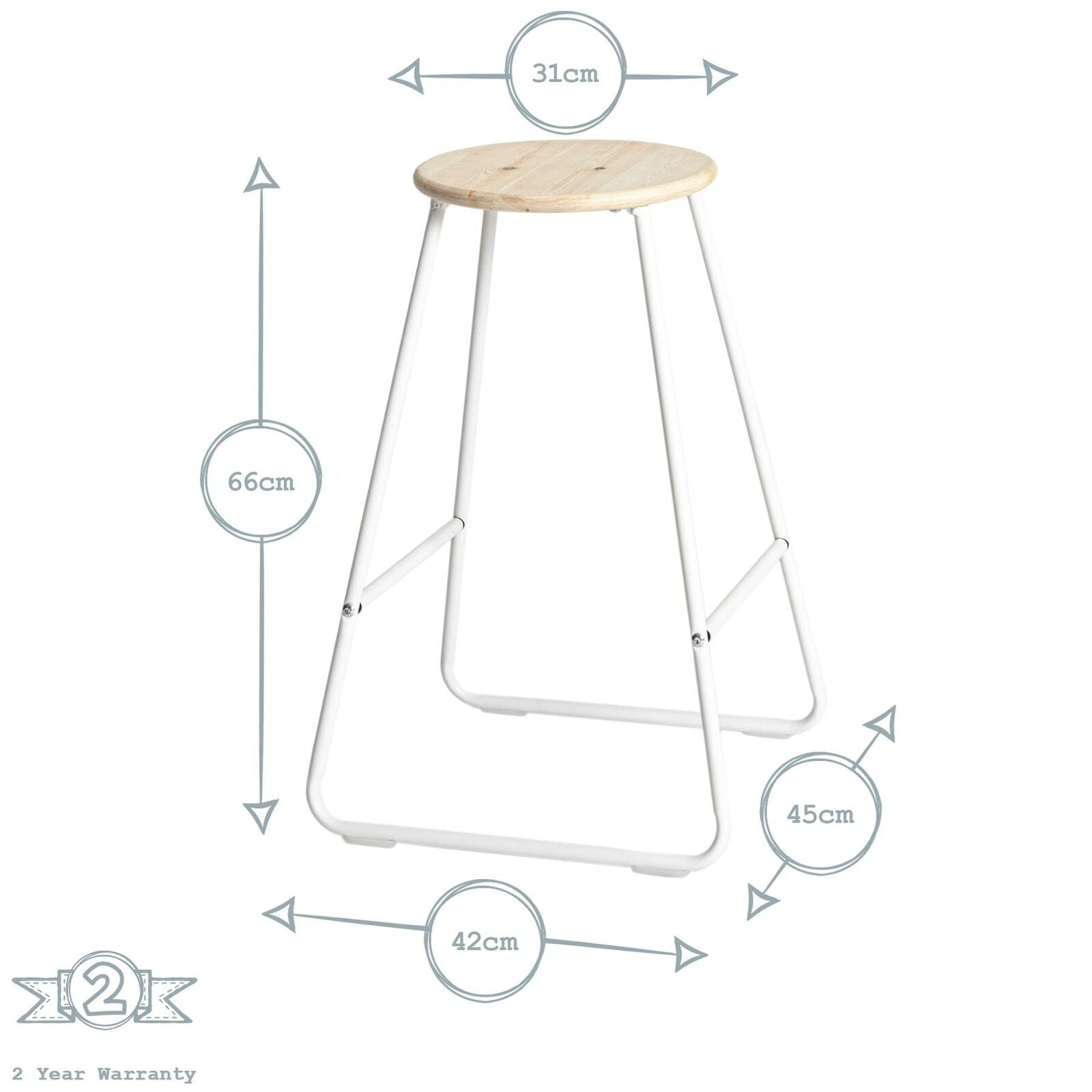 2x Wooden Bar Stools Breakfast Kitchen Island Counter Dining Chair White / Pine