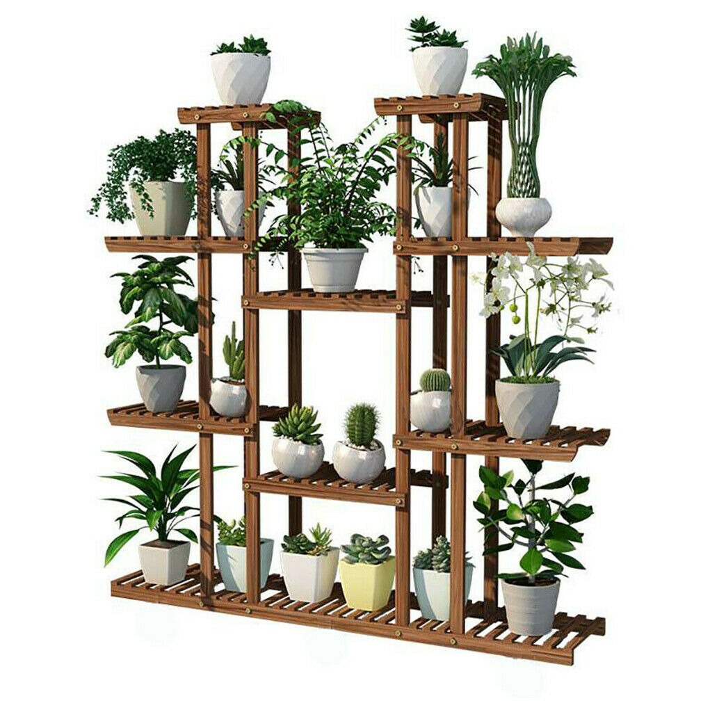 Symmetric Double Shelves Plant Stand 17 Potted Flower Pots Organizer Shelf Rack