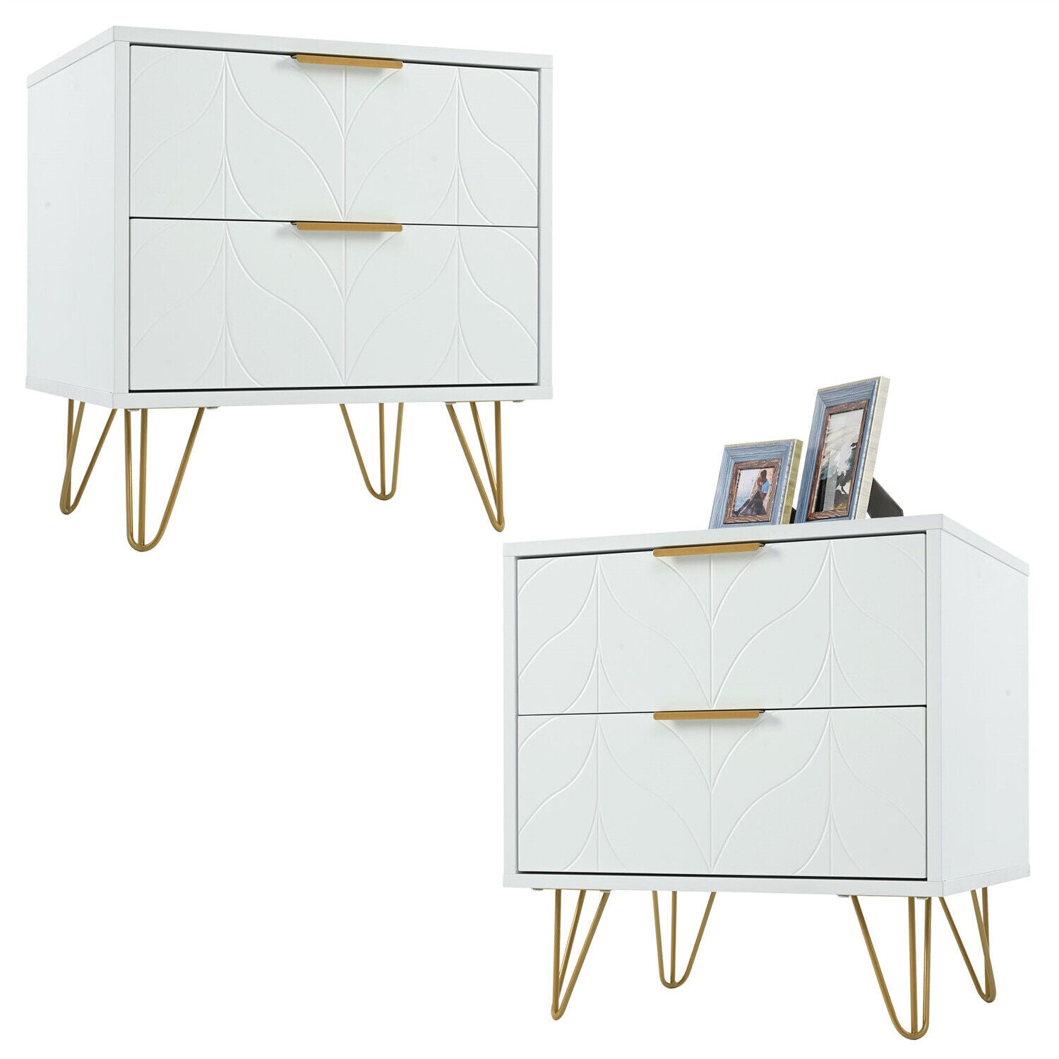 2 Drawer Bedside Tables Set of 2 Cabinet Bedroom Furniture Storage Nightstand